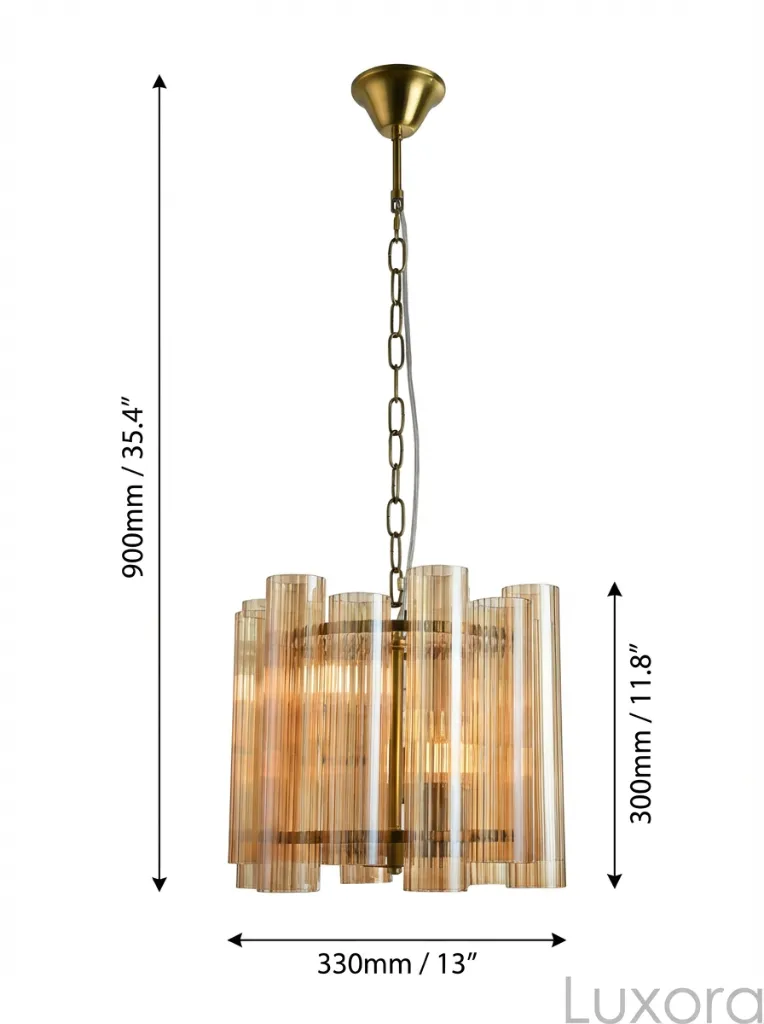 Brass Amber Chandelier Technical Dimensions.webp