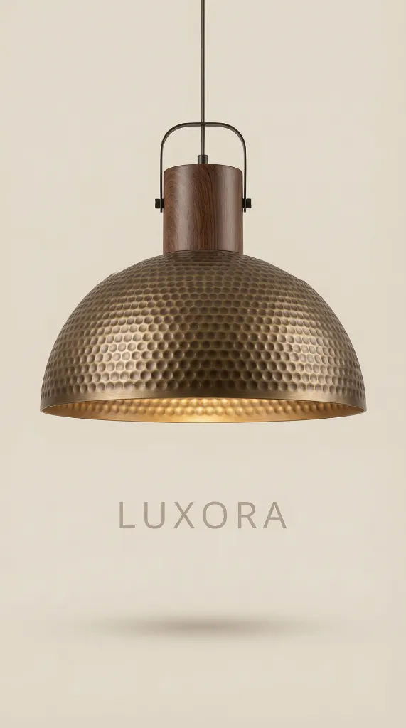 Hammered Dome Pendant Lamp Three-Quarter Angle.webp