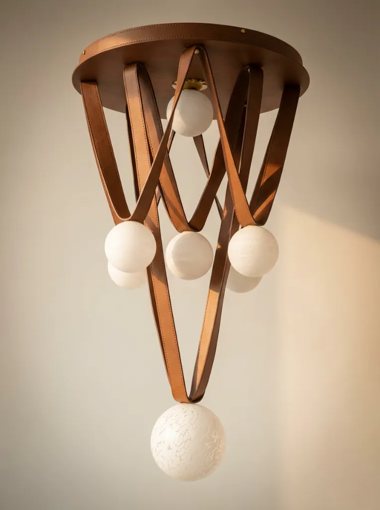 Luxora Leather Glass Chandelier Hero Shot.webp