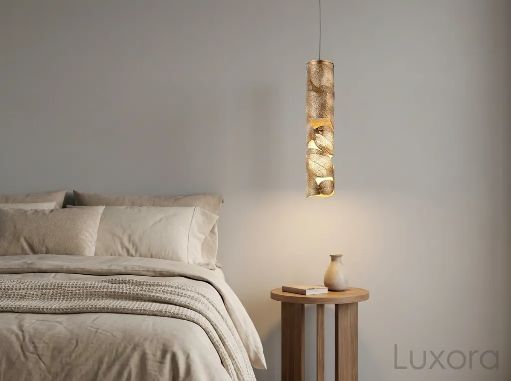 Gold Leaf Pendant Light Bedroom Lifestyle.webp