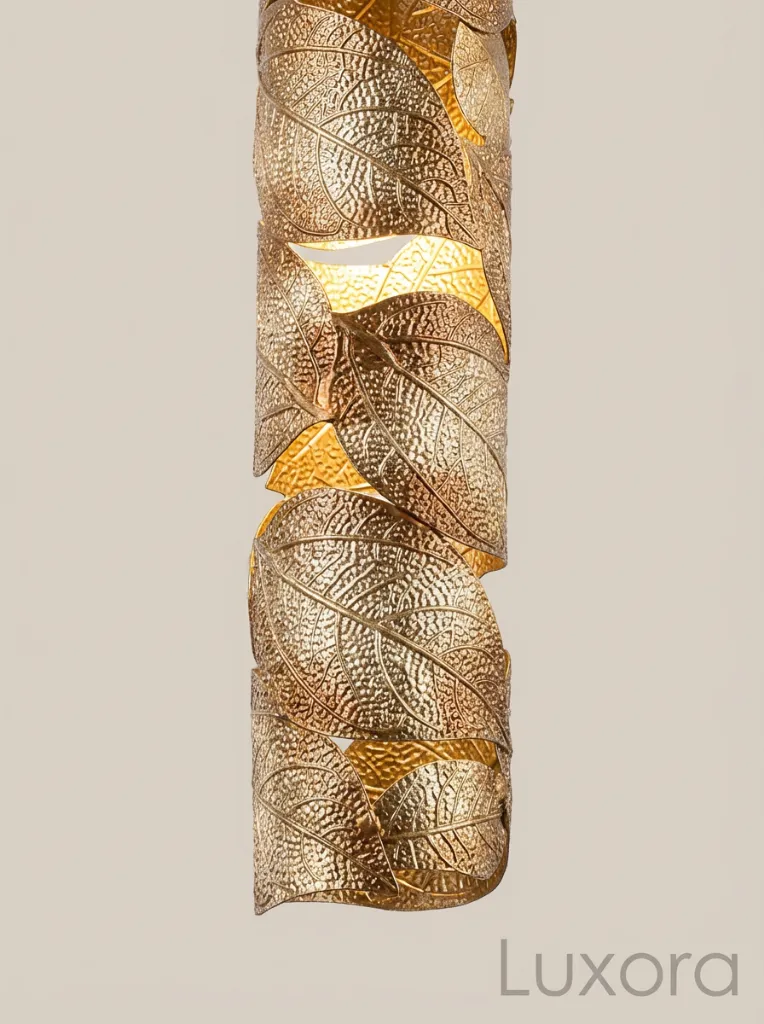 Gold Leaf Pendant Light Shade Detail.webp