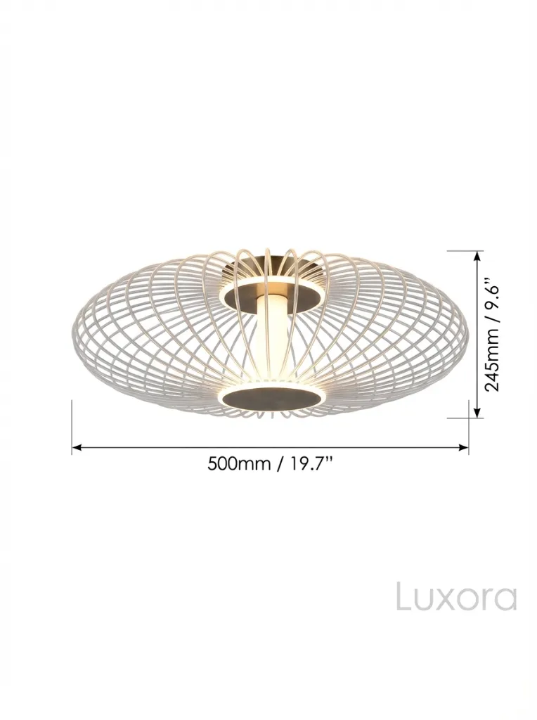 Antique Brass Wire Cage Ceiling Light Technical Dimensions.webp
