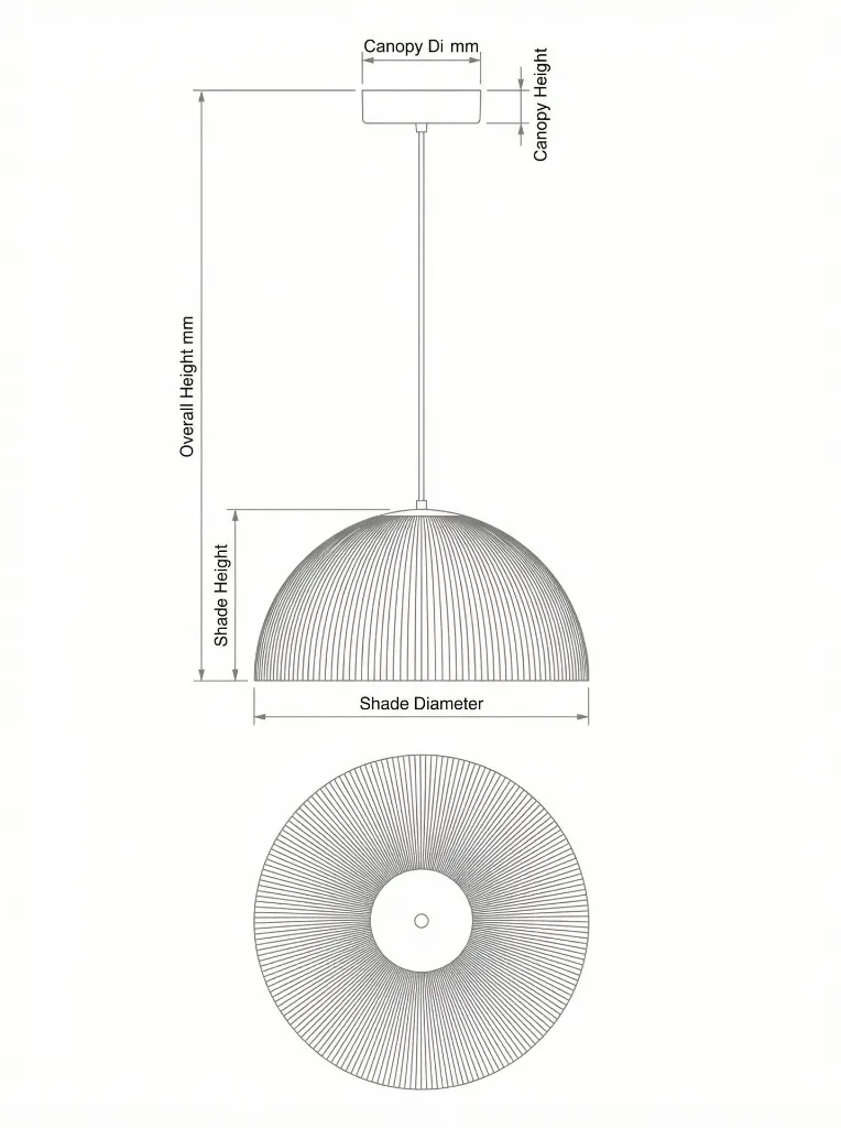 Black Fluted Pendant Lamp Technical Drawing.webp