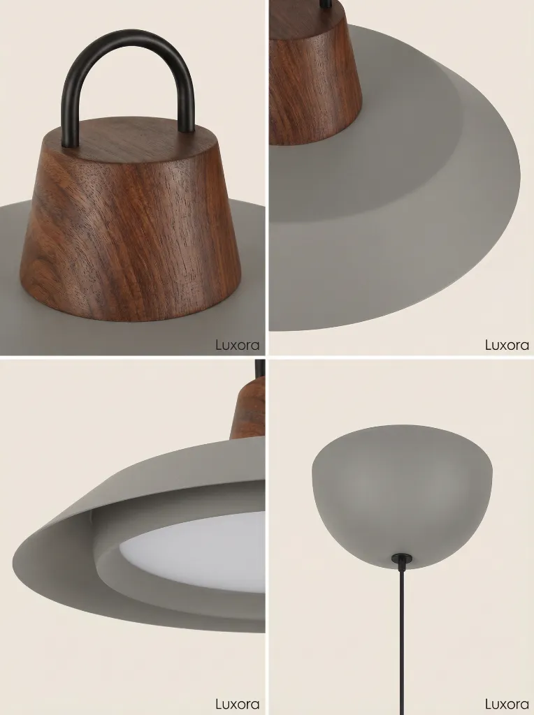 Gray Metal Wood Pendant Lamp Detail Shot.webp