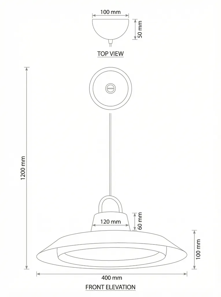 Gray Metal Wood Pendant Lamp Technical Drawing.webp