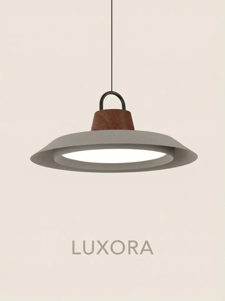 Gray Metal Wood Pendant Lamp Three-Quarter Angle.webp