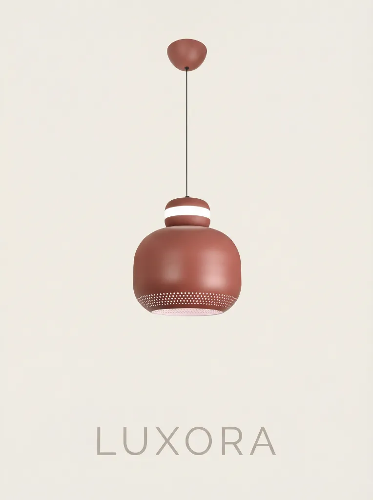 Red and White Cylindrical Pendant Lamp Three-Quarter Angle_1.webp