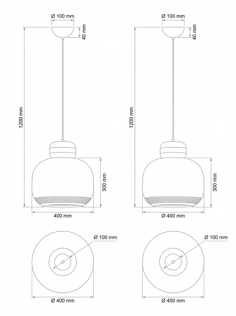 Red and White Cylindrical Pendant Lamp Technical Drawing.webp