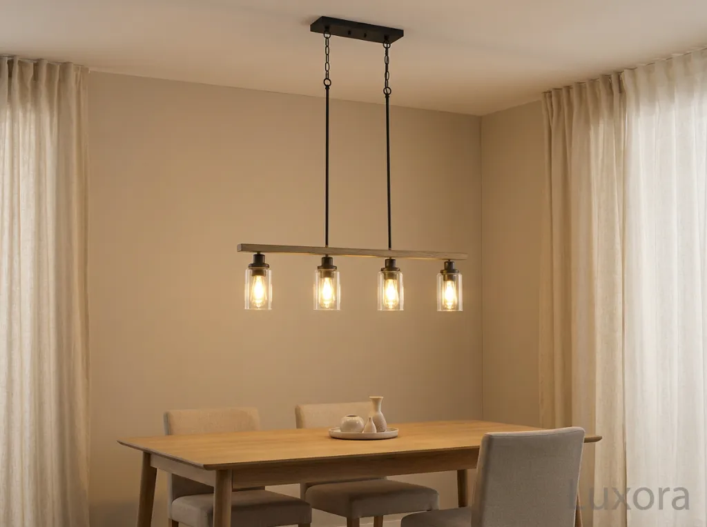 Wooden Beam Pendant Light Dining Room Lifestyle.webp