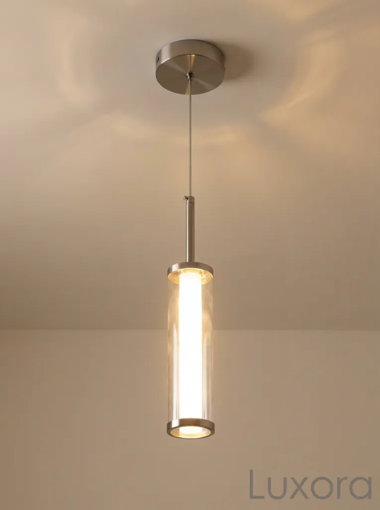 Clear Glass Cylindrical Pendant Light 45 Degree Angle.webp