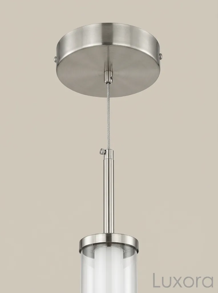 Clear Glass Cylindrical Pendant Light Metal Detail.webp