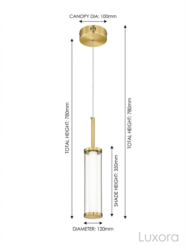 Modern Pendant Light with Clear Glass Technical Dimensions.webp