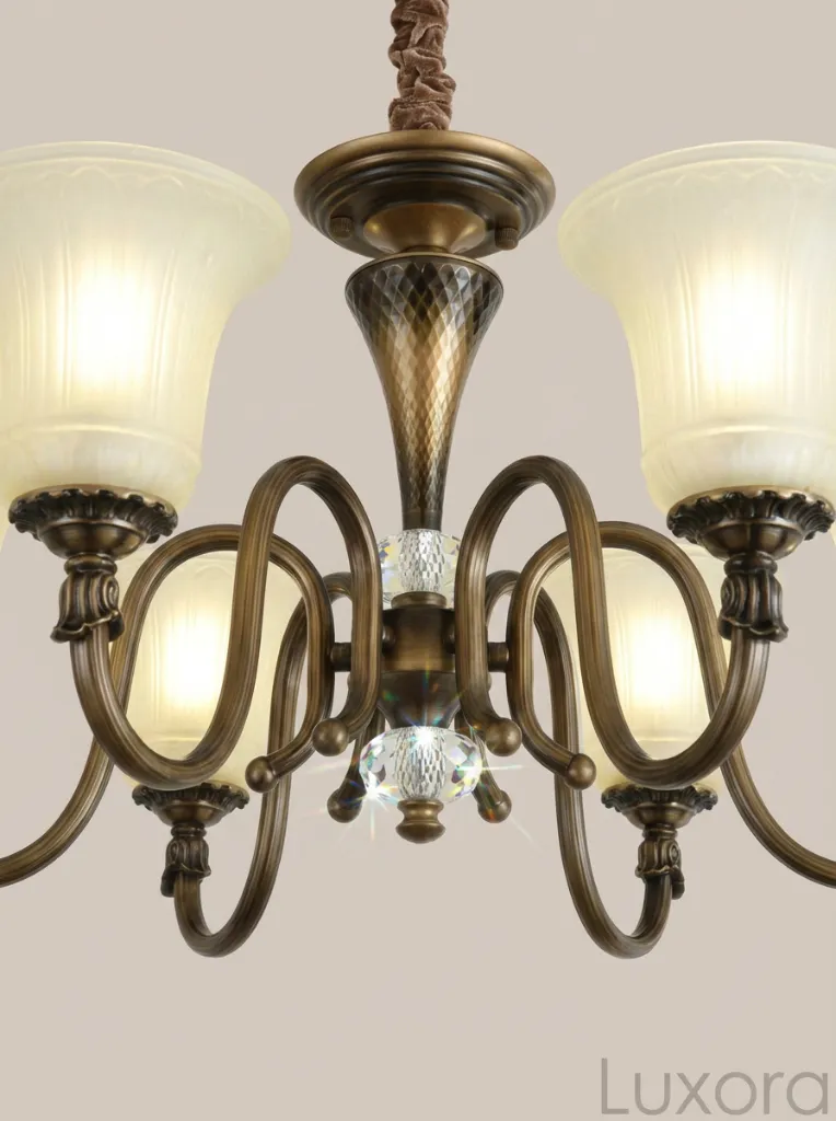 Antique Bronze 5-Arm Chandelier Crystal Accent Detail.webp