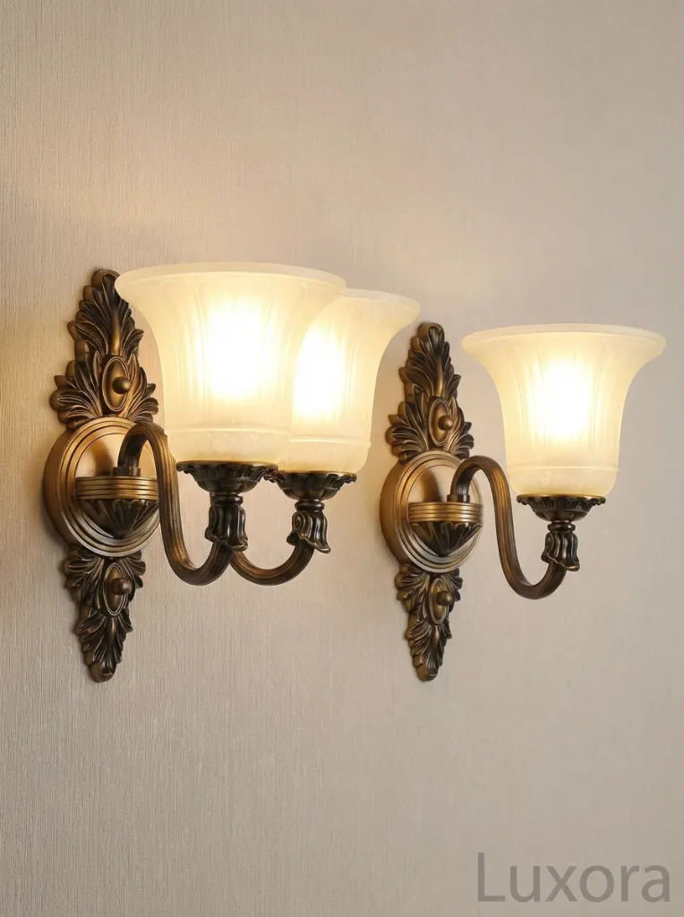 Antique Brass Wall Lamps Ornate Detail.webp