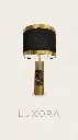 Table Lamp 1 Black Drum with Gold Trim and Marble Base.webp