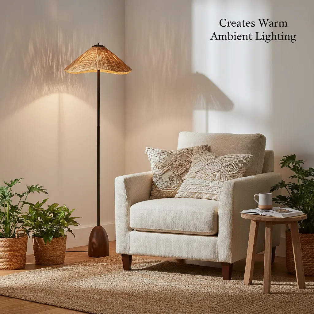 Natural Fiber Floor Lamp - Living Room Installation.webp