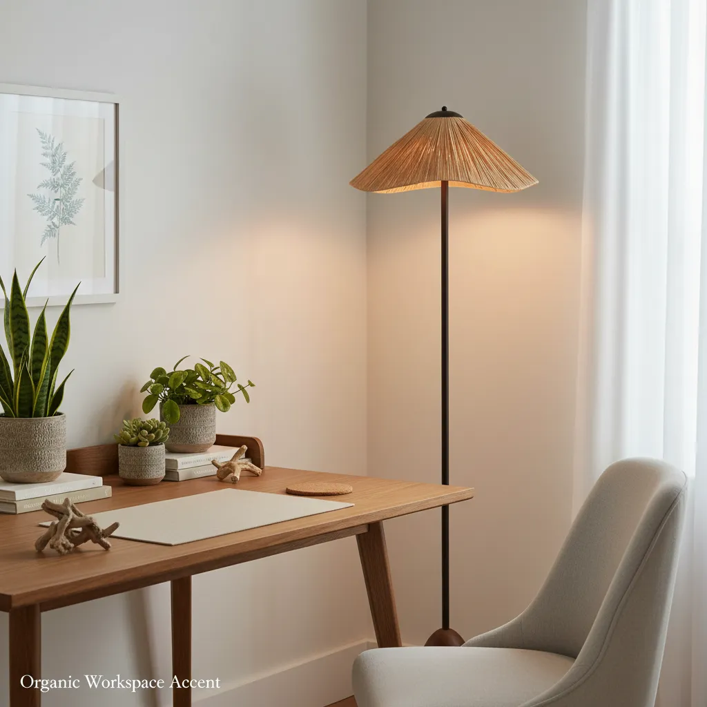 Natural Fiber Floor Lamp - Office Corner Installation.webp